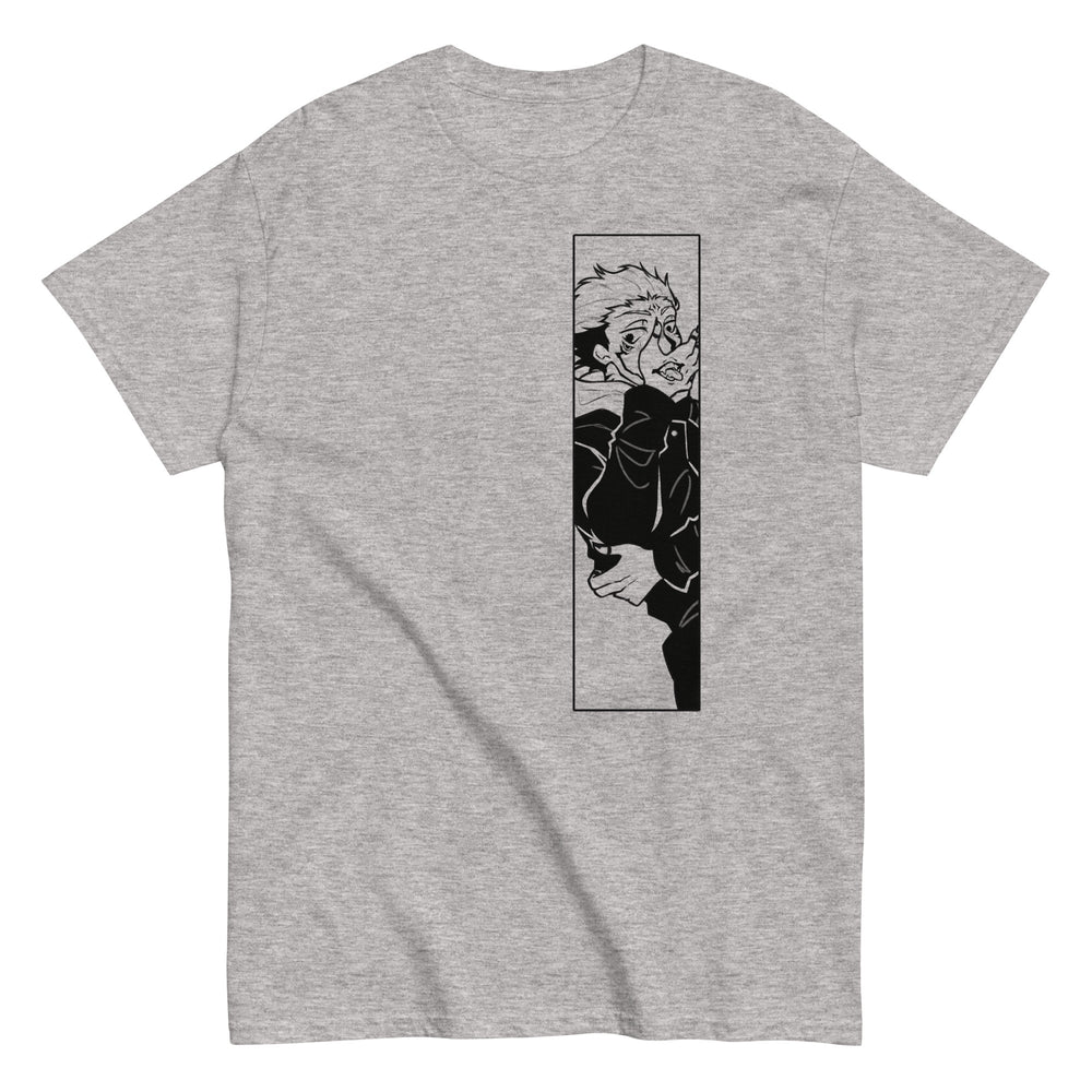 Custom t-shirt featuring a design from the anime Jujutsu Kaisen, showcasing the character known as the King of Curses. The shirt displays intricate artwork highlighting the character's aesthetic