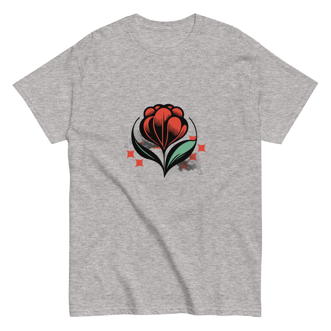 Floral - Grey T-Shirts with Red Flower