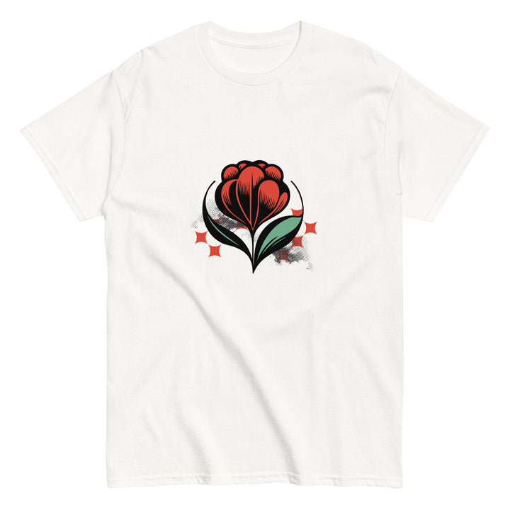 Floral - White T-Shirts with Red Flower